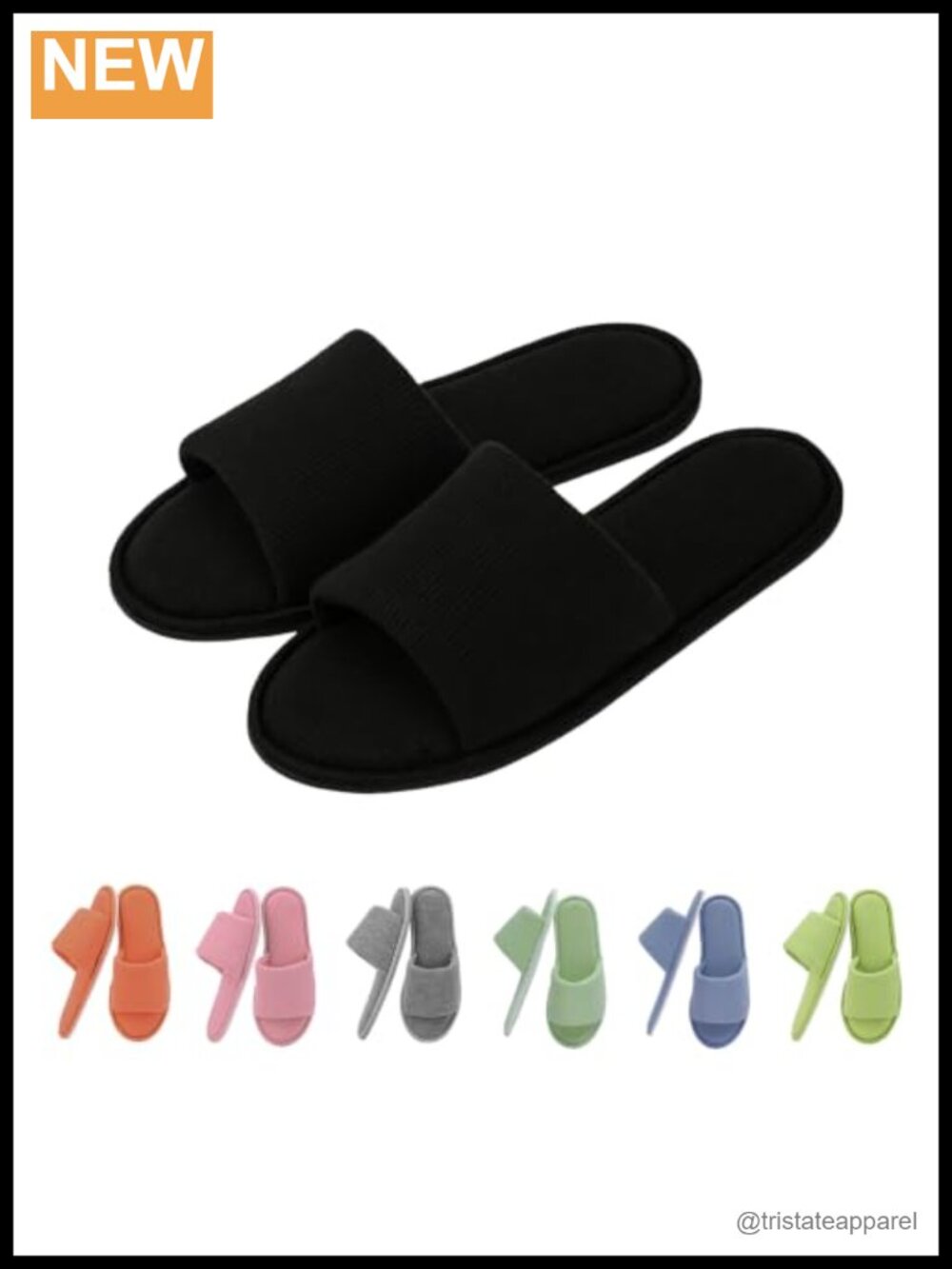 Waffle Fabric Memory Foam Open Toe Slippers Non-Slip TPR Sole
